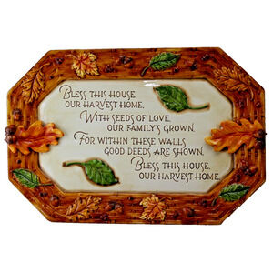Turkey Ham Roast Platter •Bless This House Poem • Acorns Leaves Autumn • 21"x15"